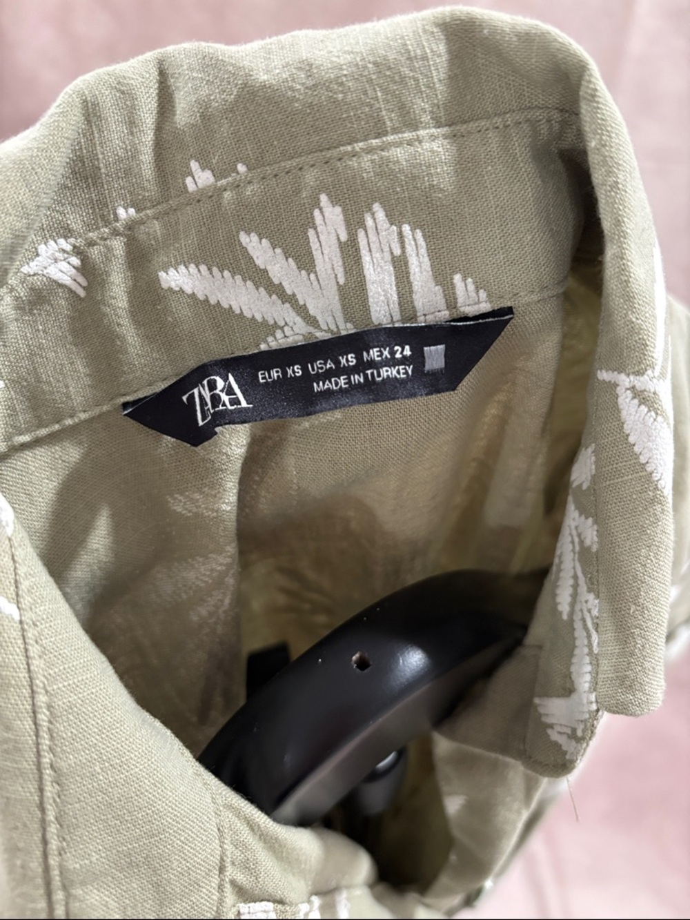 Zara Olive Green Short Sleeve Floral Tie-Waist Mini Dress - Picture 2 of 7